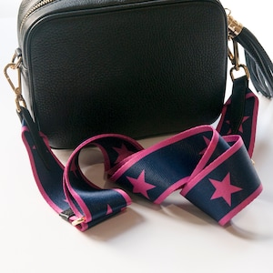 Pink Star Handbag Strap, Detachable Star Strap, Interchangeable Strap, Replacement Bag Strap, Pink and Navy Strap, Shoulder Bag Strap Pink