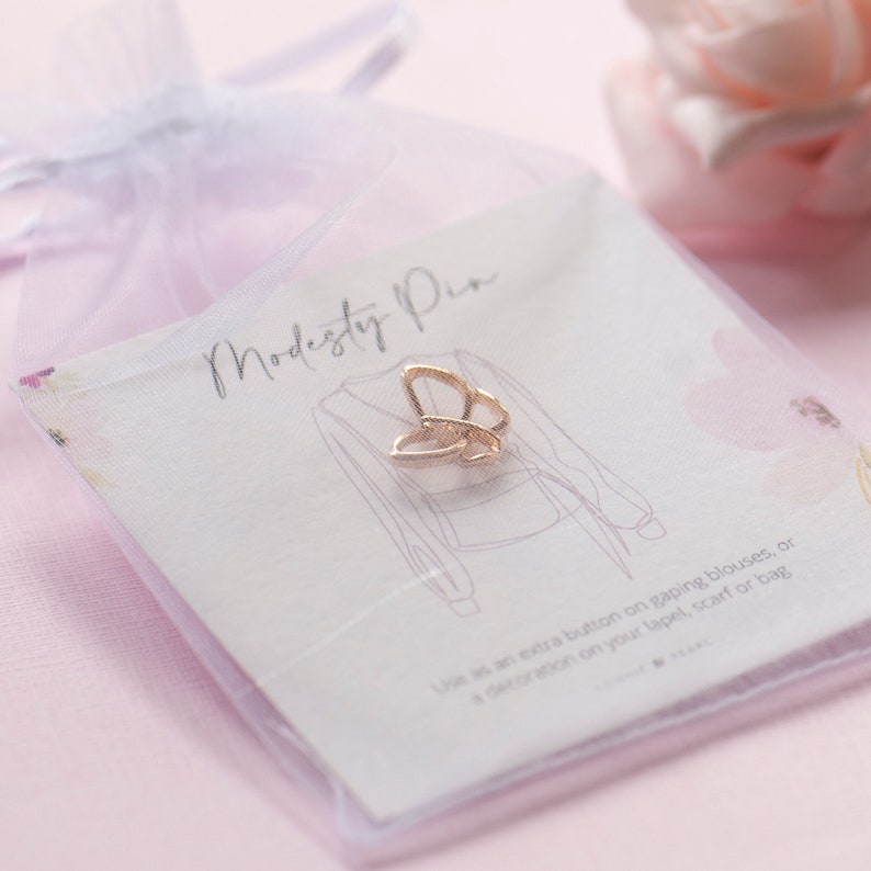 Gold or Silver little dainty butterfy outline modesty pin on our bespoke gift card, ready for gifting, extra button pin for ladies blouses, cleavage pin, stop gaping blouses, pin them, Cute gift for daughter, friend, neighbour, sister.