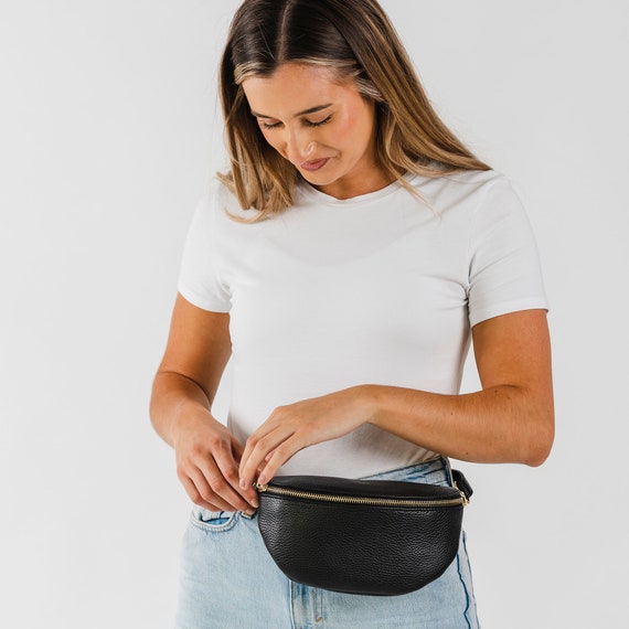 Black Leather Bumbag Soft Leather Bumbag Fanny Pack Black 