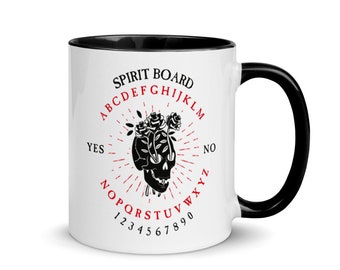 Rose Skull Ouija Board Mug, Black Handle