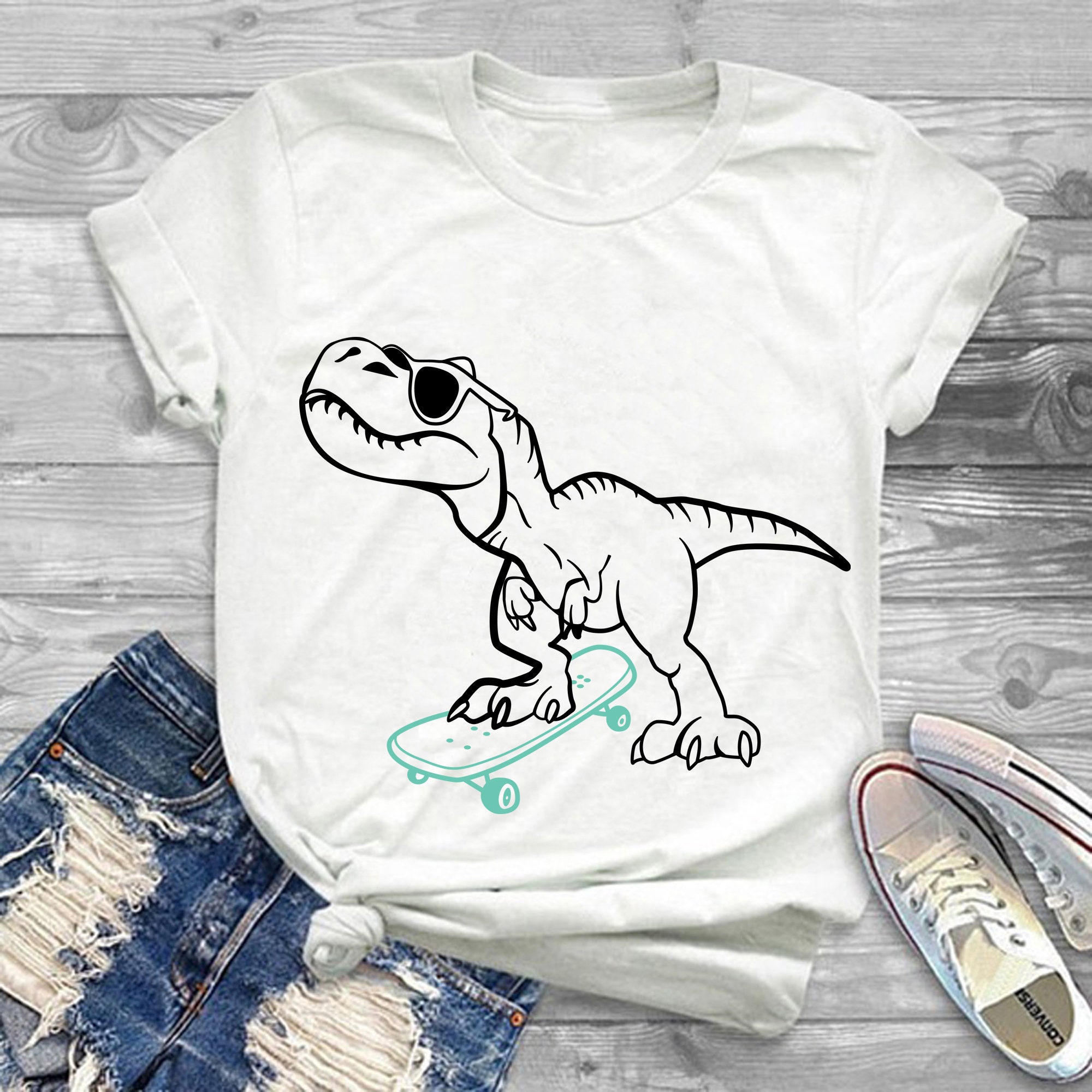 Dino on Skateboard Digital File Dinosaur SVG Glasses Svg 