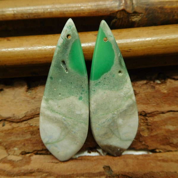 Variscite Natural Earrings. Earrings Making Accessories. Green Earrings. Natural Handmade Stone Beads. Pair Stone Cabochon (A5230)