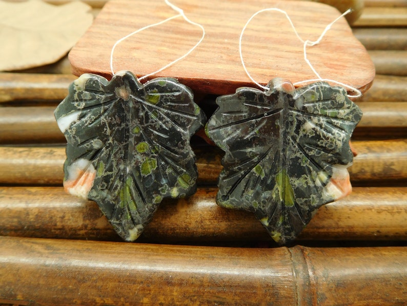 Leaf Jewelry Carved Maple Earrings Poppy Jasper Leaf Leaf Necklace Leaf Drop Earring A311 Leaf Gemstone Bead Gift Leaf Earring