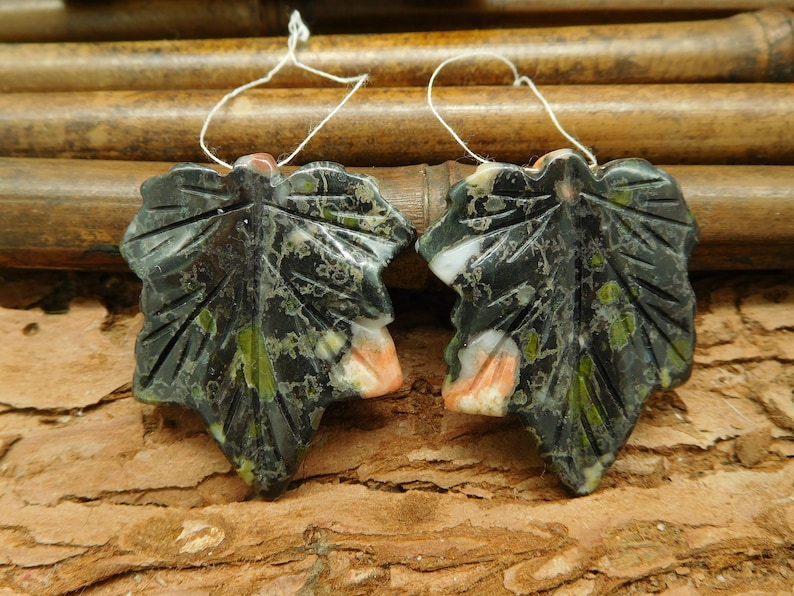 Leaf Jewelry Carved Maple Earrings Poppy Jasper Leaf Leaf Necklace Leaf Drop Earring A311 Leaf Gemstone Bead Gift Leaf Earring