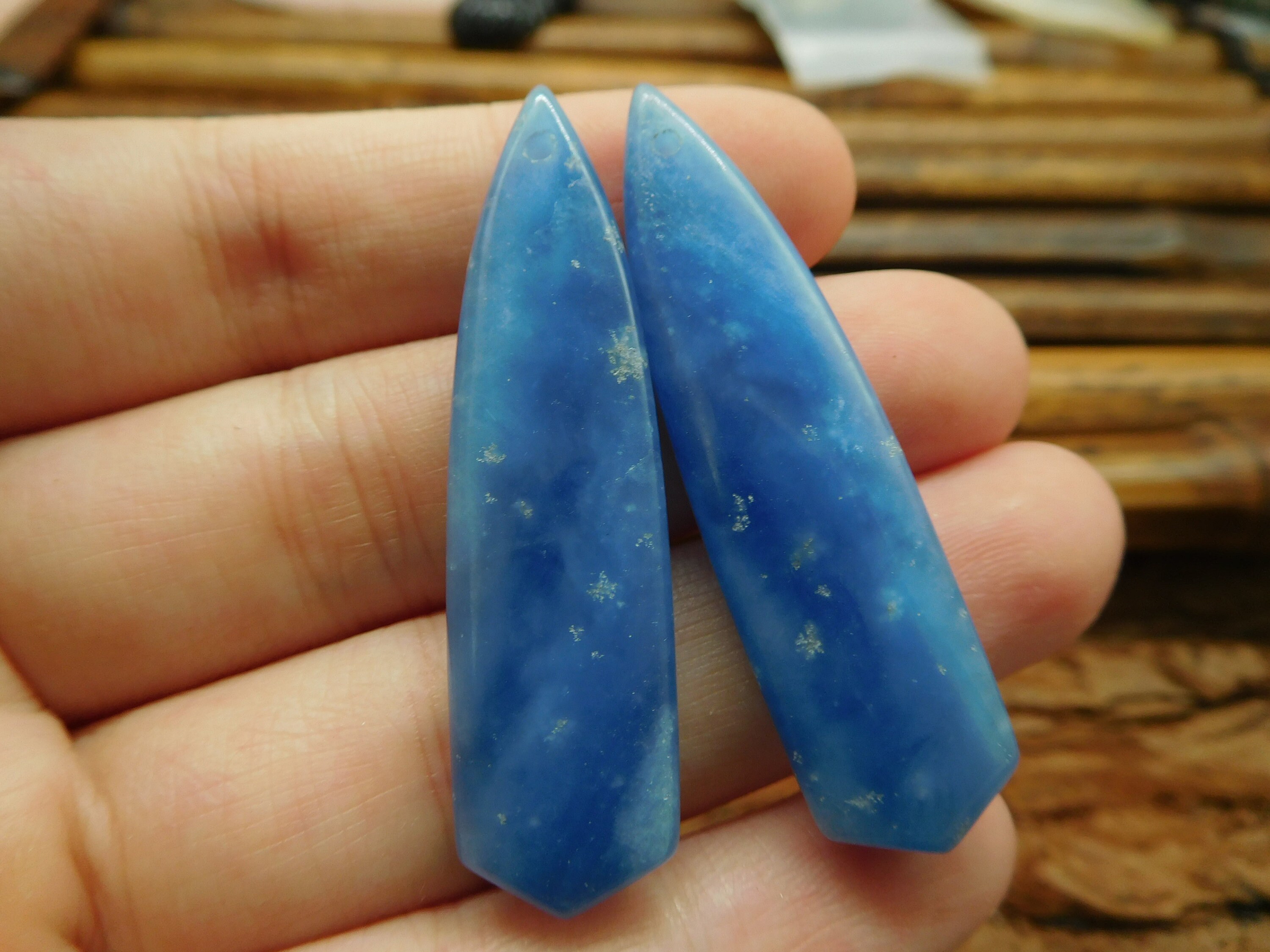 Blue Jasper Handmade Pair. Natural Stone Making. Dainty Etsy