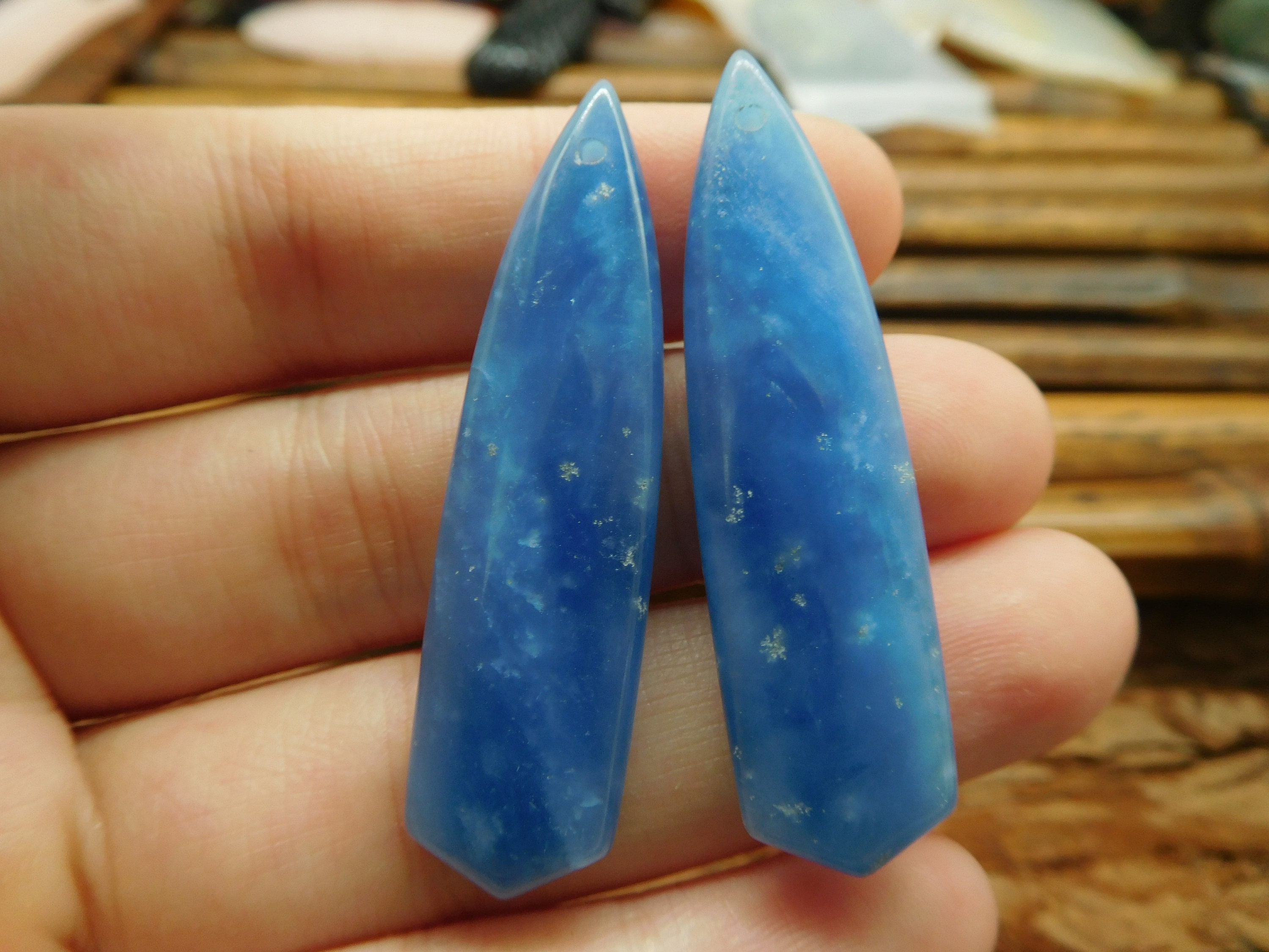 Blue Jasper Handmade Pair. Natural Stone Making. Dainty Etsy