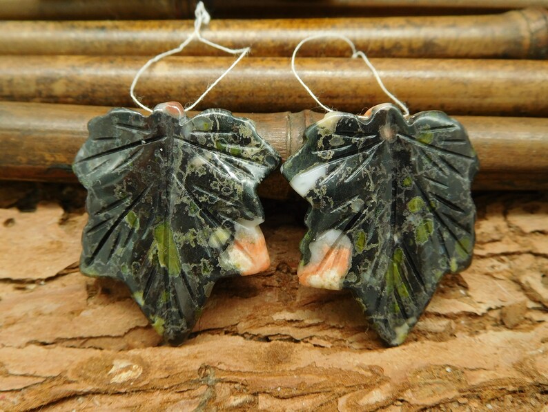 Leaf Jewelry Carved Maple Earrings Poppy Jasper Leaf Leaf Necklace Leaf Drop Earring A311 Leaf Gemstone Bead Gift Leaf Earring