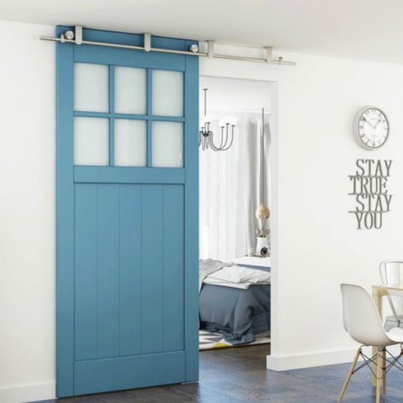 Top Ceiling Mount Bracket Brushed Stainless Steel Wood Sliding Single Door Hardware Bi Parting Door Bypass Barn Door Hardware Flat Roller