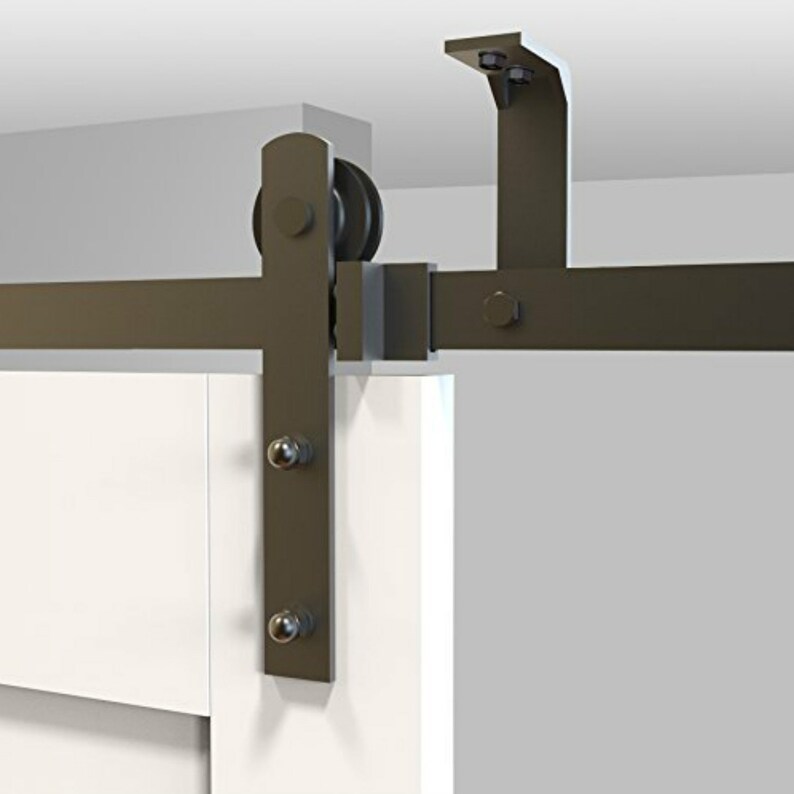 Top Ceiling Mount Black Steel Rustic Modern Sliding Barn Door Image 0