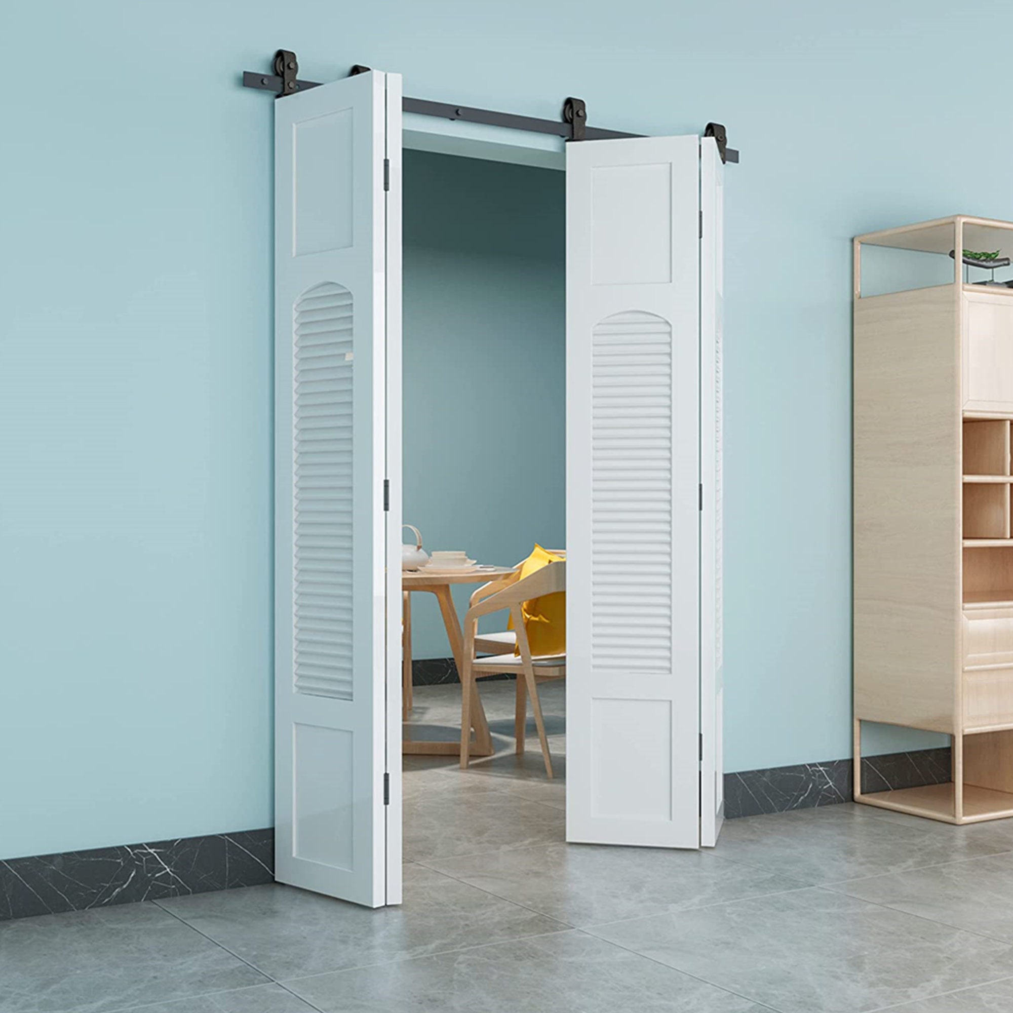 Black Steel Bifold Wood Sliding Folding Barn Door Hardware Etsy UK