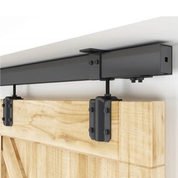 Black Steel Heavy Duty Box Track Ceiling Mount Sliding Barn Door Hardware  Wood Exterior Interior Carriage Door Hardware Track Trolley Kit 