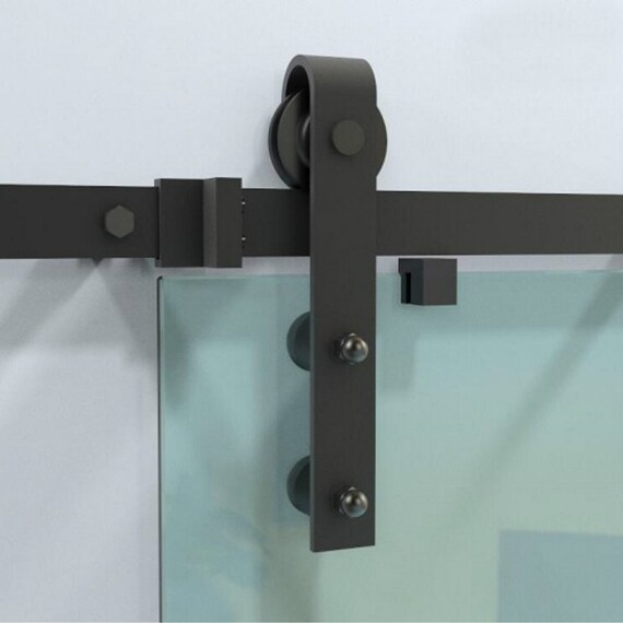 Rustic Black Steel Sliding Glass Barn Door Hardware Interior Etsy
