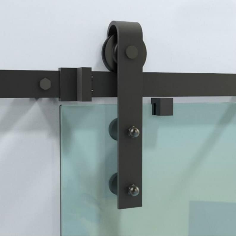 Rustic Black Steel Sliding Glass Barn Door Hardware Interior Track Roller Set Kit