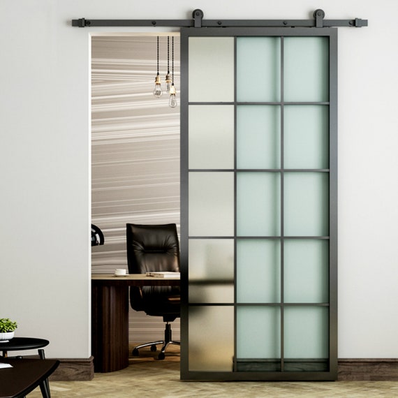 New Interior Black Aluminum Framed French Panel Barn Door New Interior Black Aluminum Framed, Aluminum Sliding Barn Doors