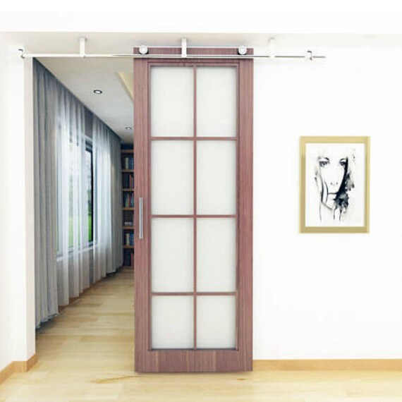 Top Ceiling Mount Brushed Stainless Steel Wood Sliding Single Door Hardware Biparting Door Bypass Barn Door Hardware Ceiling Bracket