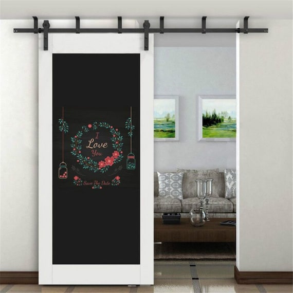 Top Ceiling Mount Black Steel Rustic Modern Sliding Barn Door Etsy