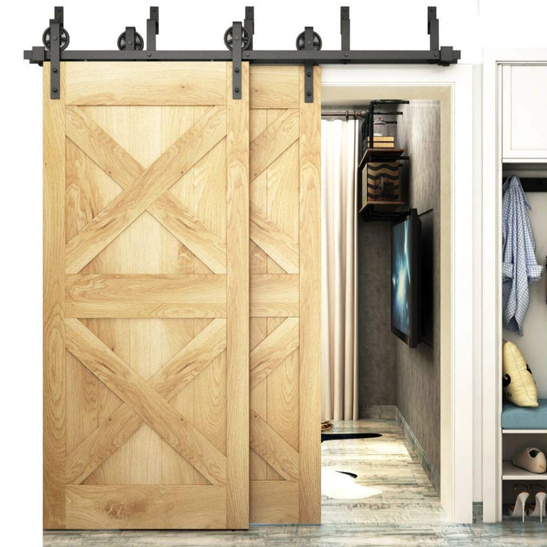 Bypass Steel Sliding Barn Wood Door Hardware Interior Closet Etsy Canada