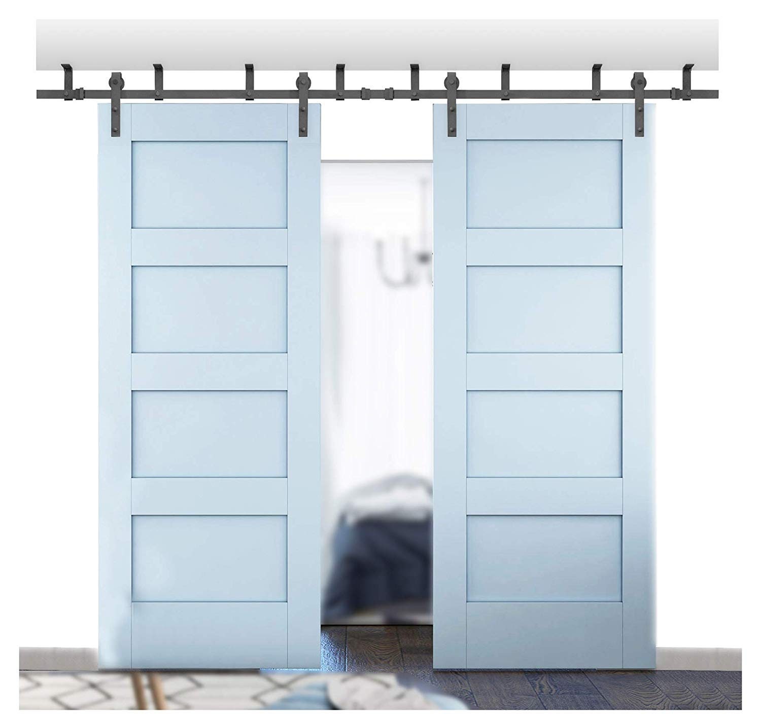 Top Ceiling Mount Black Steel Rustic Modern Sliding Barn Door Etsy UK