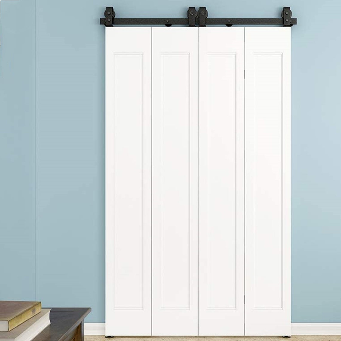 Black Steel Bifold Wood Sliding Barn Door Hardware Track Etsy
