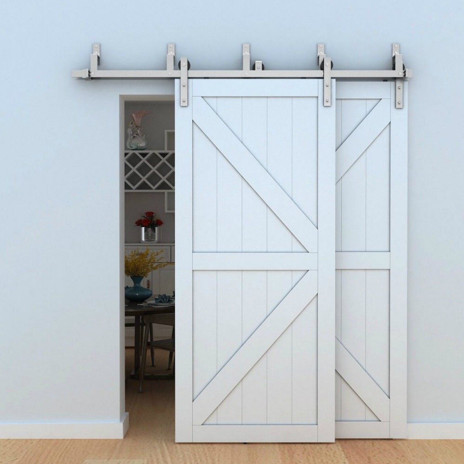 58FT Brushed nickel steel bypass barn door hardware one piece Etsy