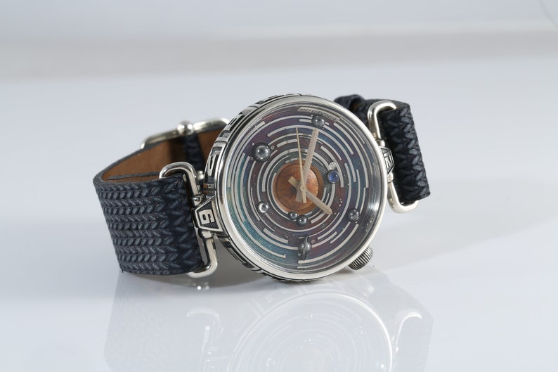 Wrist watch Sterling Silver 925 Solar System, astronomical wrist watch , Women and Men Wrist Watch, Handcrafted Watch, leather strap image 6