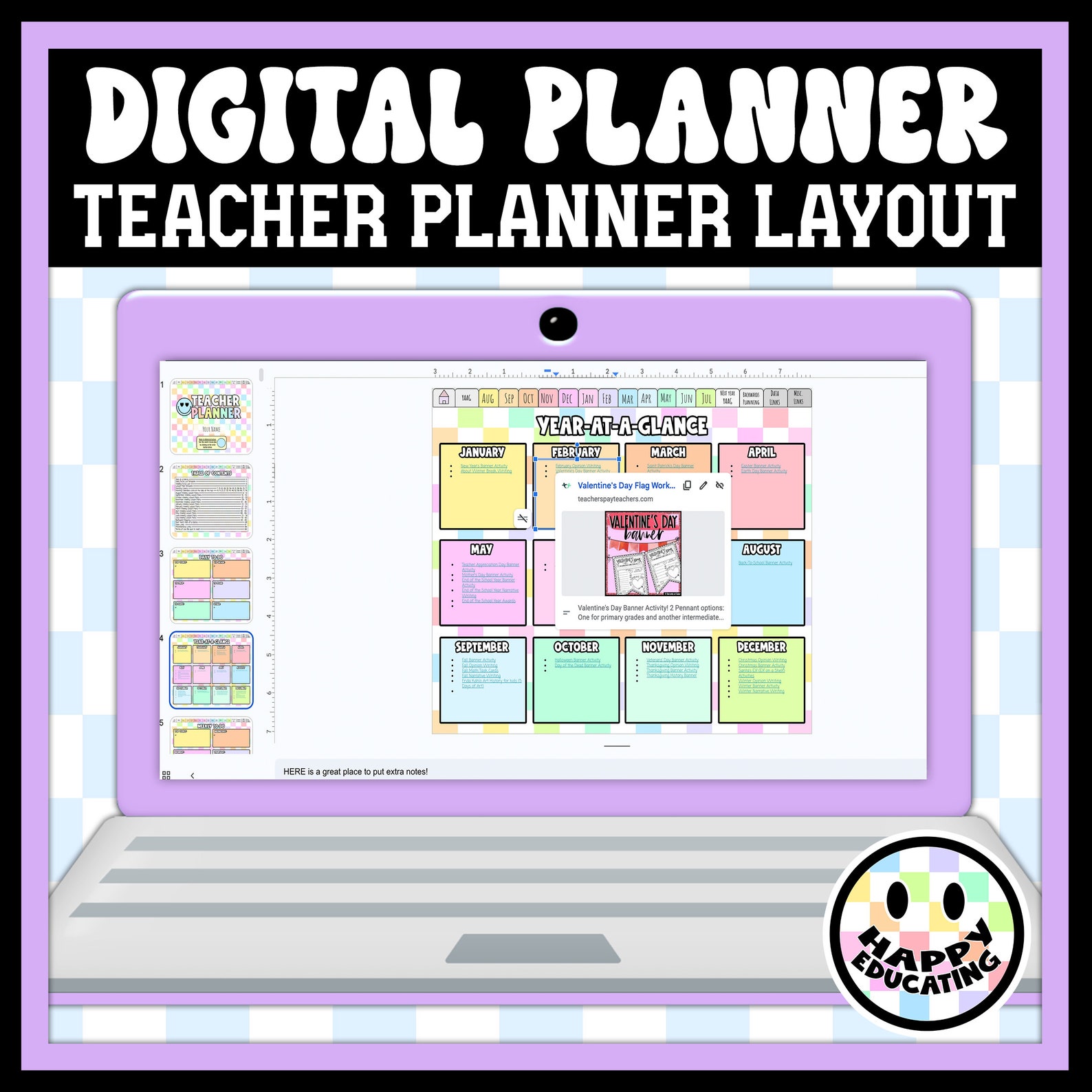 Digital Teacher Planner - EDITABLE - Pastel Checkered - Google Slides ...