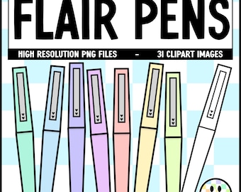 Set of 31 Flair Pen Clipart PNG Images - Pastel Clipart - Bright Colorful Clipart - Muted Color Flair Pen Clipart - Teacher Clipart