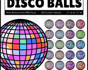 Set of 20 Multicolor Disco Balls PNG Images - Digital Download - Bright Pastel Colors - Light Pastel Colors - Vibrant Clip Art