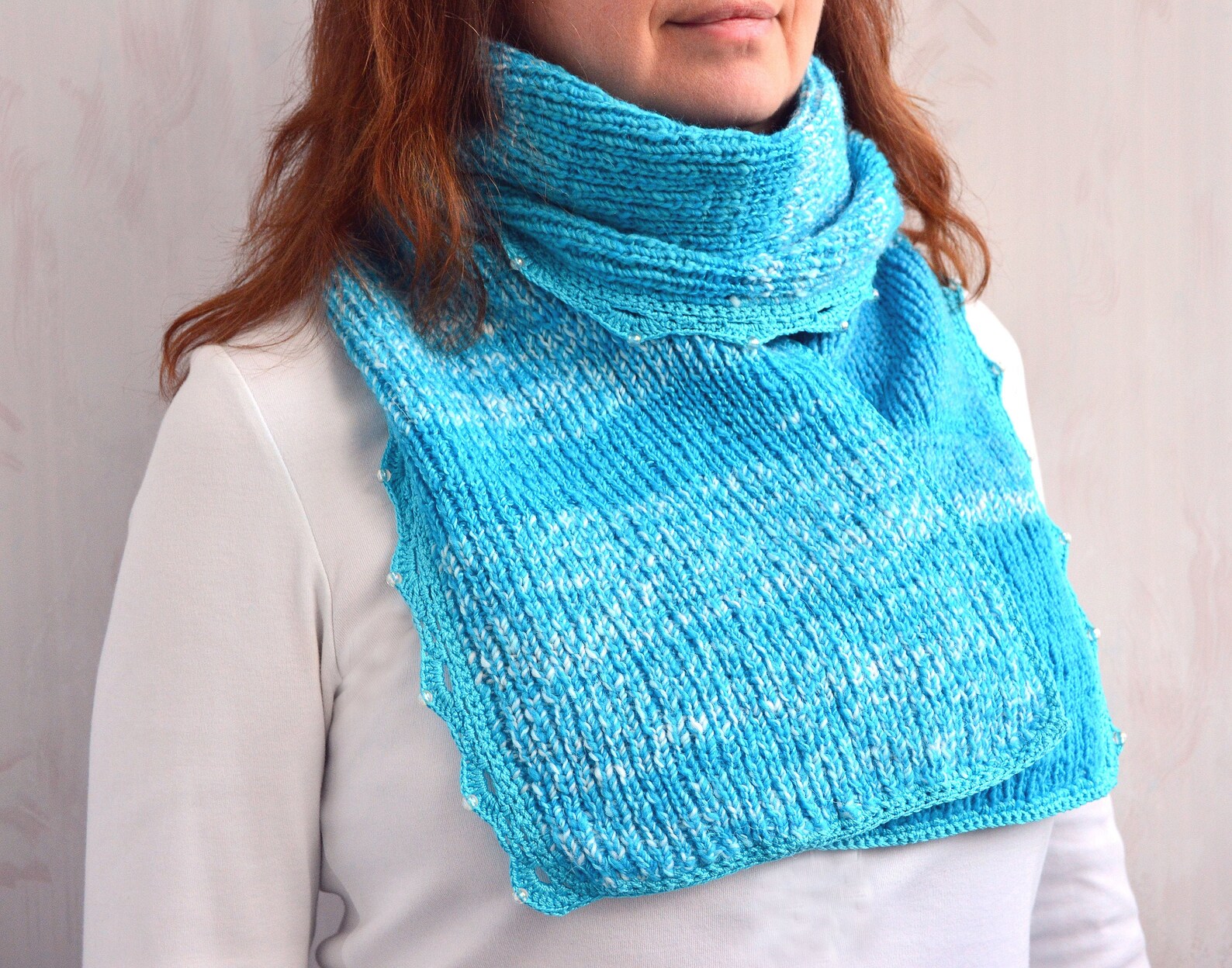 Cozy turquoise scarf Women's hand knit scarf Wool blue Etsy