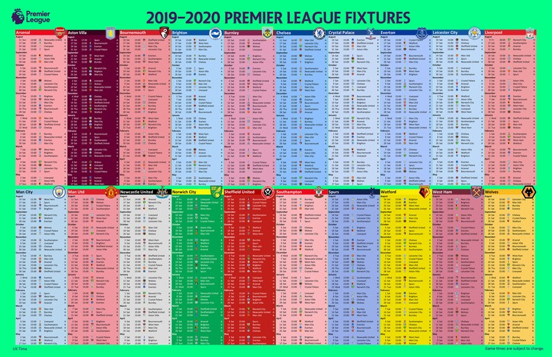 Premier League Fixtures 201920 Pdf Download Premier League