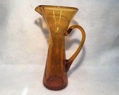 Amber Crackle Glass Pitcher 8-1 2 quot Tall