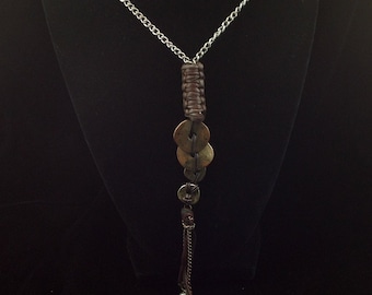 Leather Copper and Steel Primitive Style Necklace