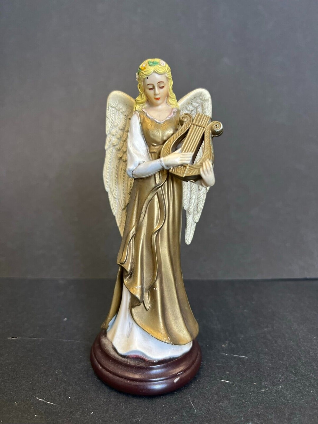 Vintage Enesco Lady Angel With Harp Figurine 6.5 Tall Etsy