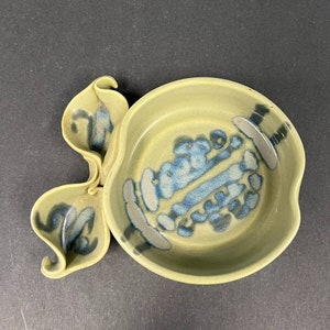 ヒルボーン陶器 ヴィンテージ セラミック ブルー&グリーン 3 セクション 仕切り皿 6.5"x6"x1"