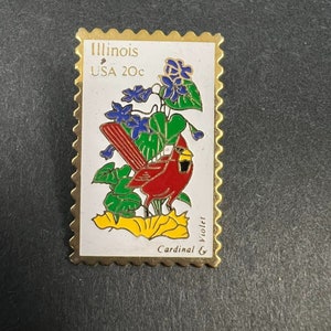 Pin de sello postal de Illinois Cardinal y Violet de 1,5" x 1"