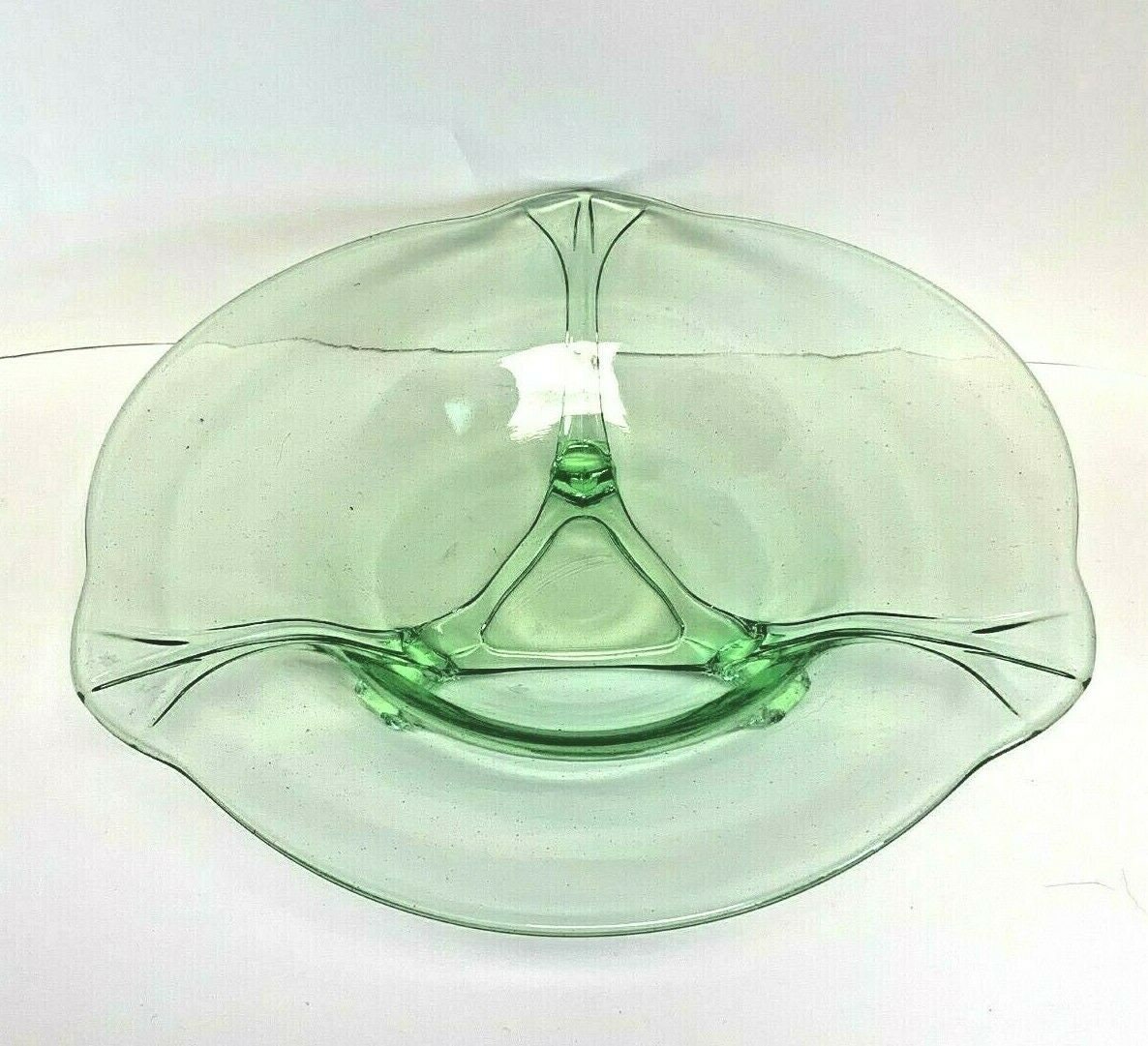 Green Glass Footed Bowl 12.5 Diameter Etsy