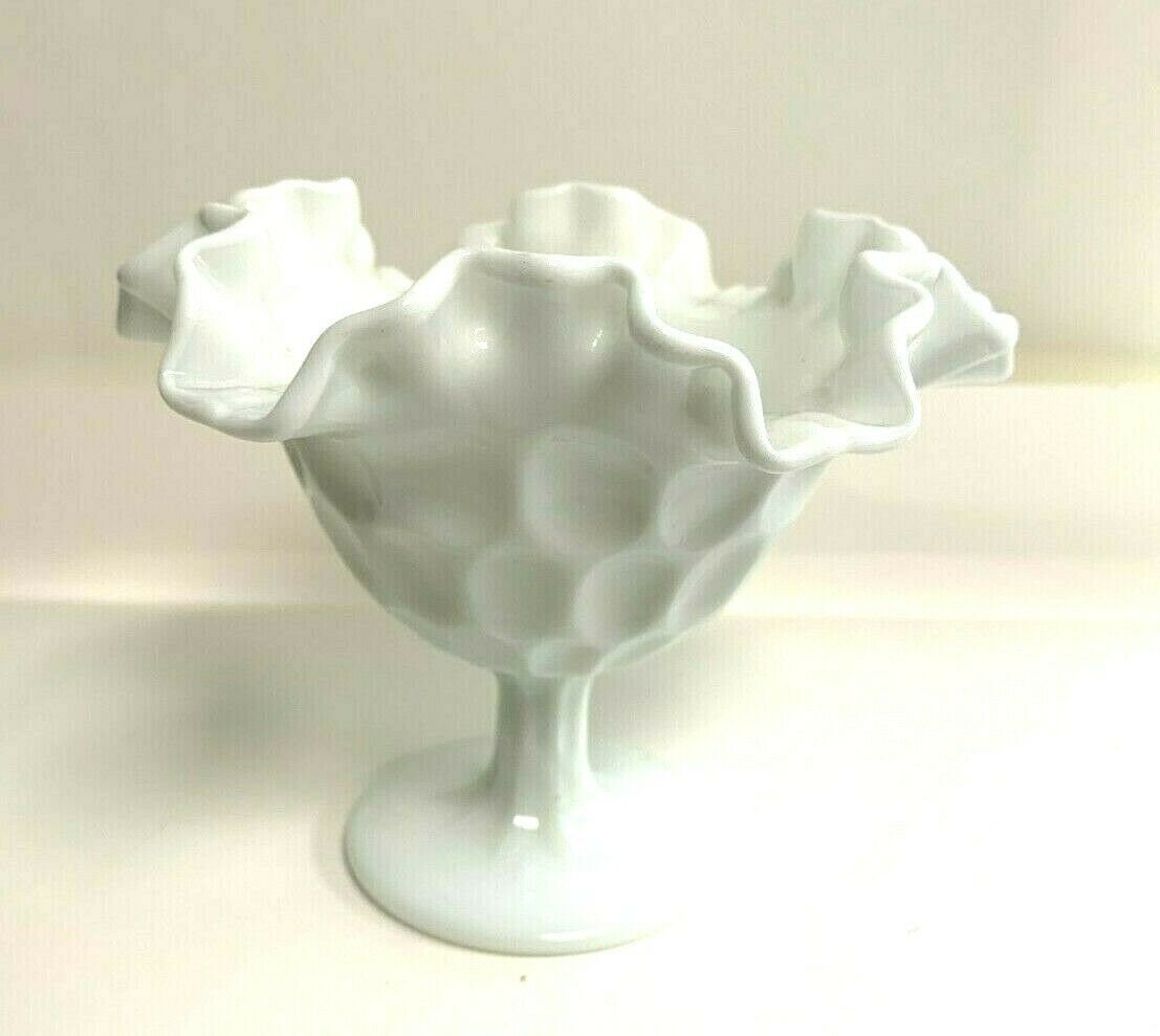 Vintage Milk Glass Footed Compote Dish Ruffled Edge 5 Etsy
