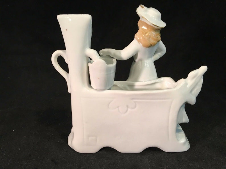 White Gold Accented Woman Filling Water Buckets Plantar Vase 5-12 Tall