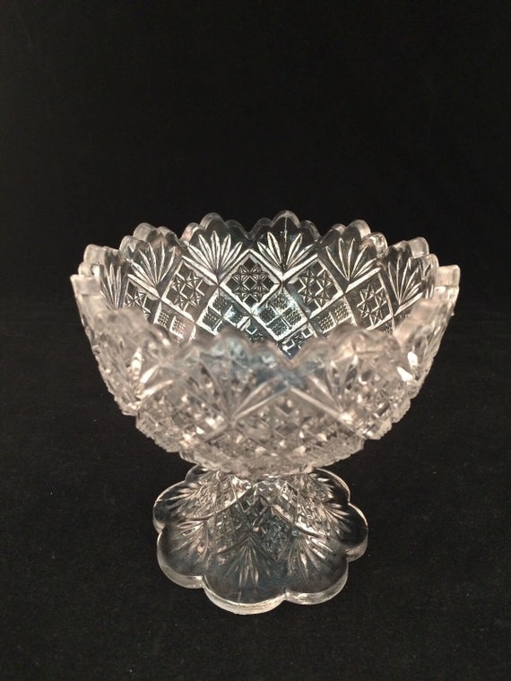 Glass Swirl Footed Bowl With Silver Overlay Scalloped Edges With Floral  Design