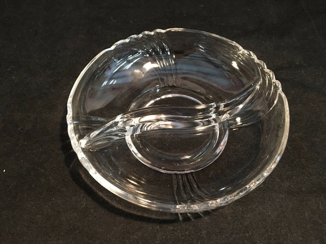 Scalloped Divided 2 Sectioned Glass Bowl 61/2 Diameter Etsy