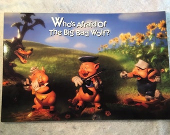 WDCC Disney Post Card 8" x 5.5" Three Little Pigs - Who's Afraid of Big Bad Wolf