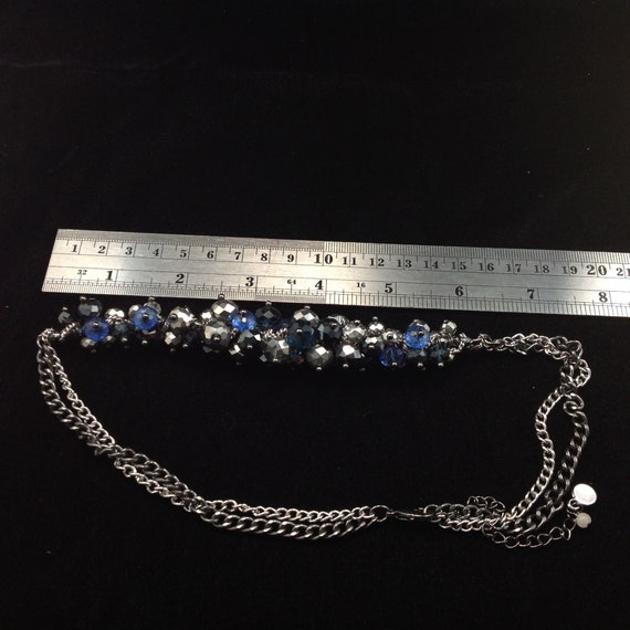 Silver, Black and Blue Faux Crystal Heavy Necklace - image 5