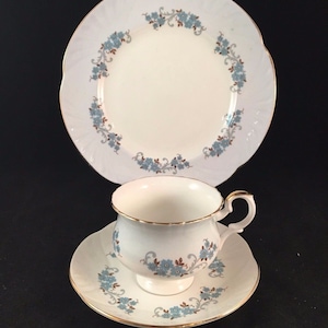 Crown Staffordshire Blue Floral Bone China Tea Cup, Saucer And Plate Set