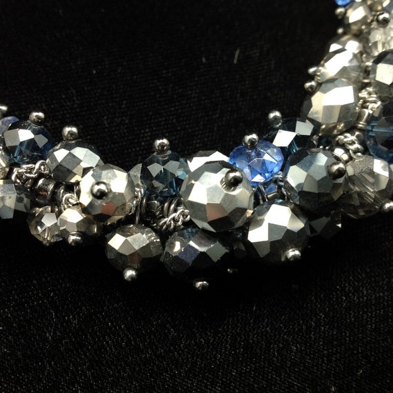 Silver, Black and Blue Faux Crystal Heavy Necklace - image 4
