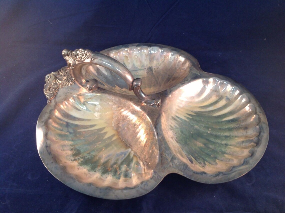 Silverplate Triple Divided Clam Shell Serving Tray With Handle Etsy