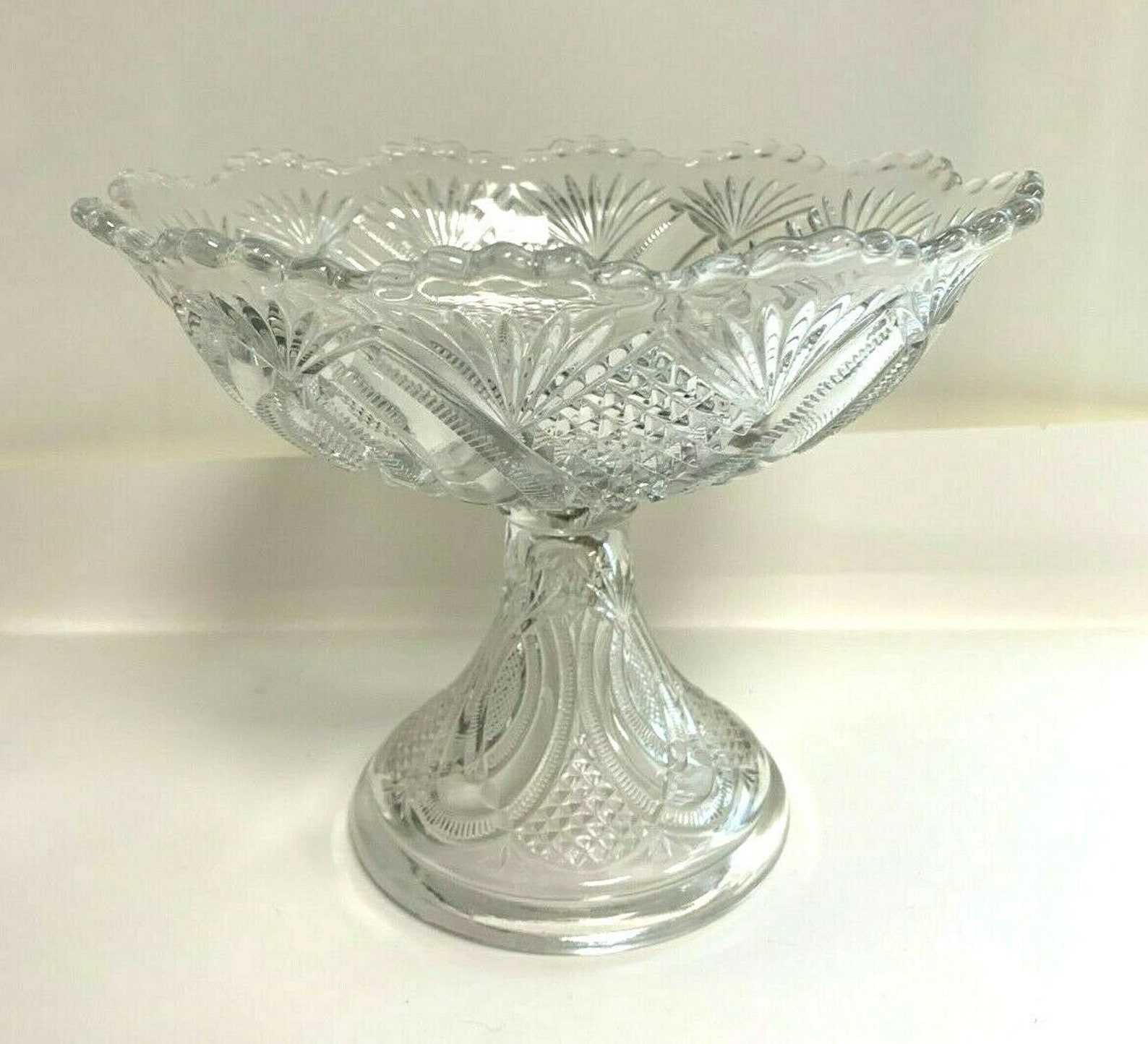 Cut Crystal Compote Bowl on Pedestal Ruffle and Saw Cut Edge Etsy