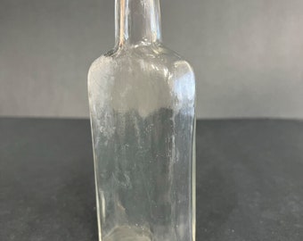 Vintage Glass Bottle 6.25" Tall Square Body Shape