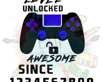 Level Unlocked- Birthday- Level Unlocked Bundle SVG-PDF-Dxf-Eps-Studio3 Files Birthday T-Shirt- Controller Gamer