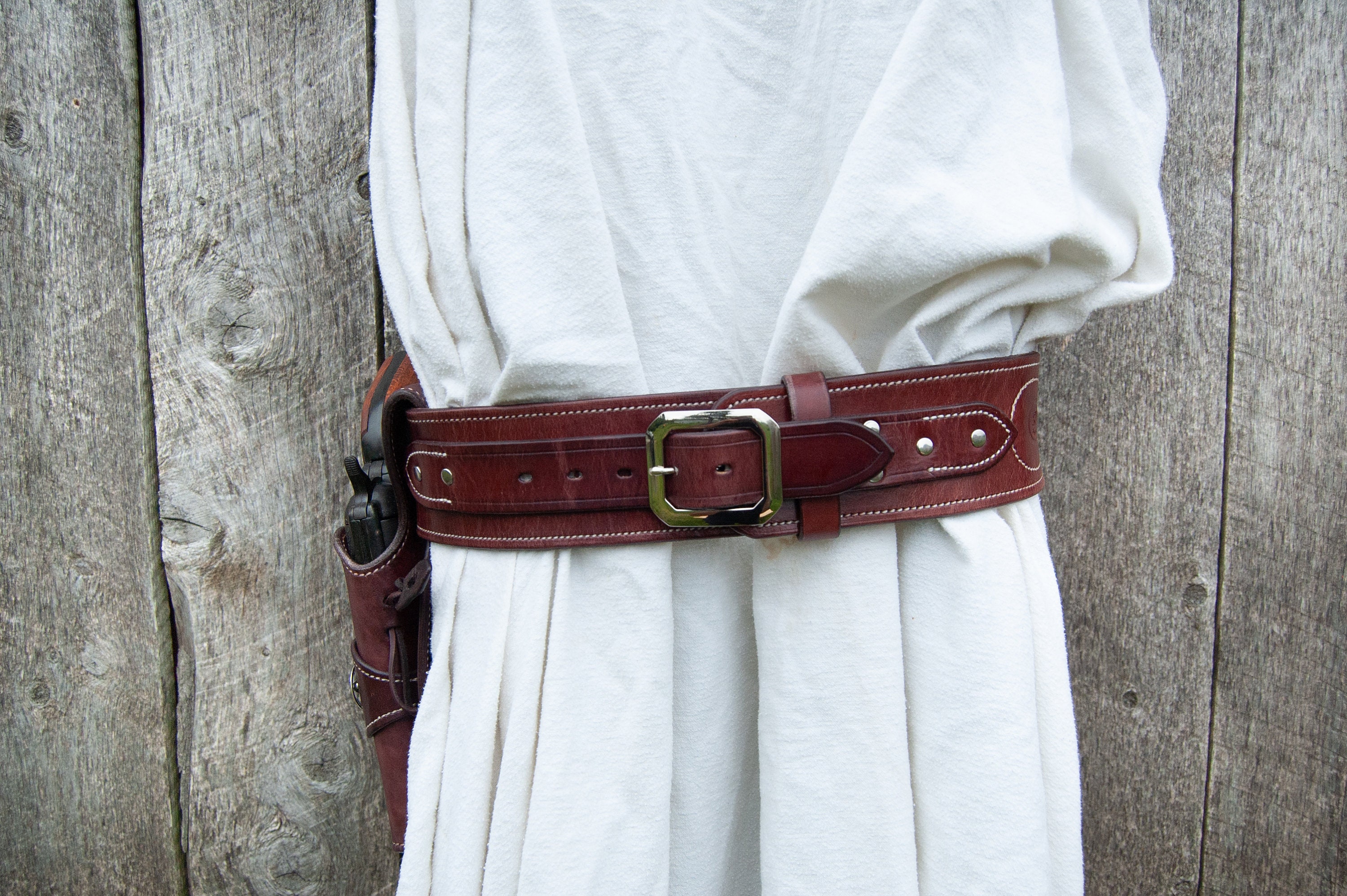 Cahill's Rangers Leather Gun Belt, Western Gun Belt, with Fast Draw holster