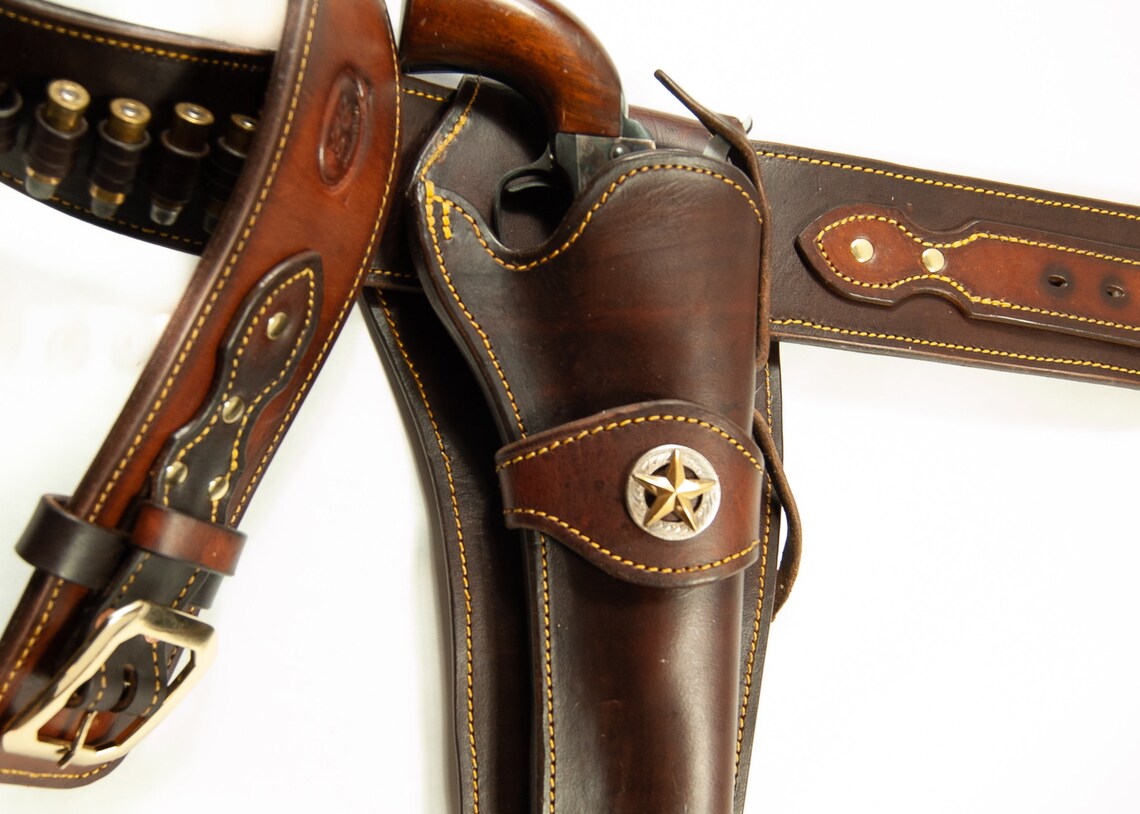 Texas Star Leather Gun Belt Western Gun Belt with DOUBLE Etsy